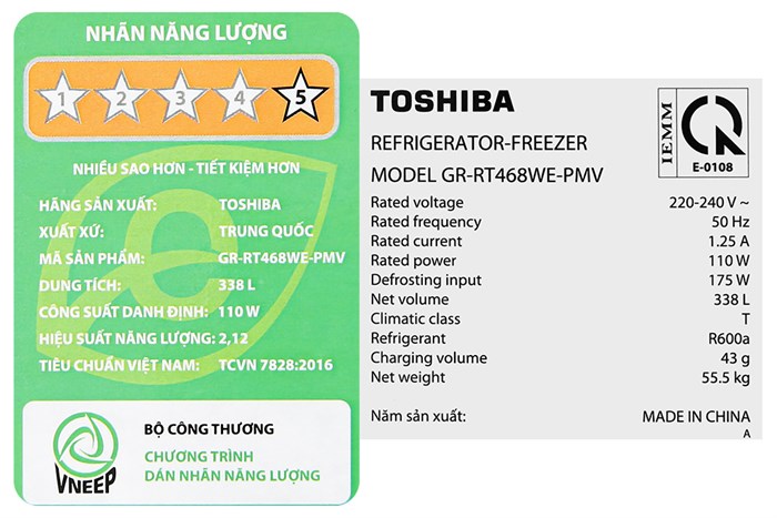 Tủ Lạnh Toshiba Inverter 338 Lít GR-RT468WE-PMV(58)-MM